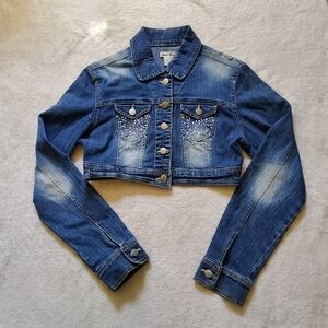 Vintage Street Blues Cropped Top Jean Jacket Women's Large Bejeweled Distressed